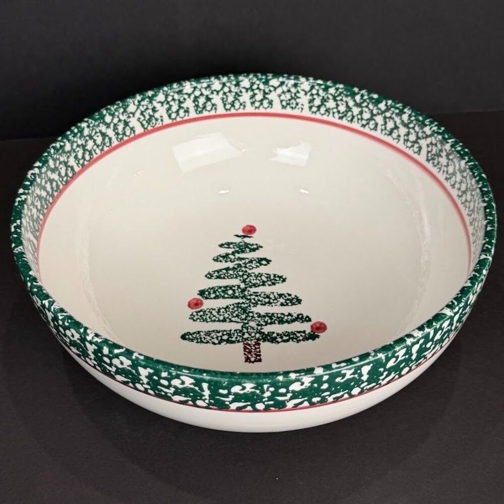 Vintage Furio by La Primula Italy Spongeware Christmas Tree 10" Serving Bowl